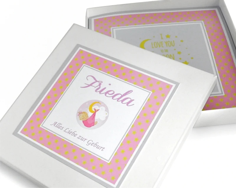 Geschenk zur Geburt rosa Geschenkverpackung Mädchen Baby Erinnerungsbox