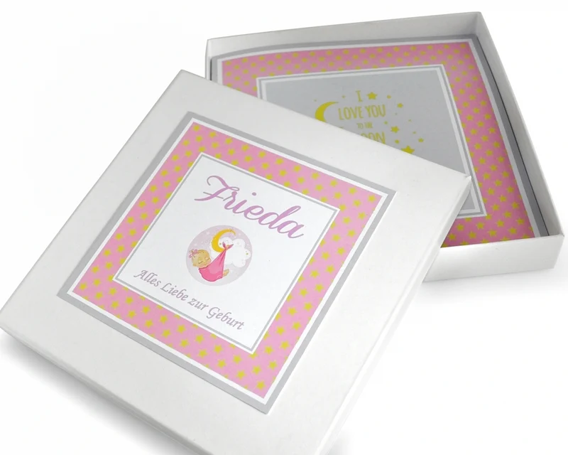 Geschenk zur Geburt rosa Geschenkverpackung Mädchen Baby Erinnerungsbox