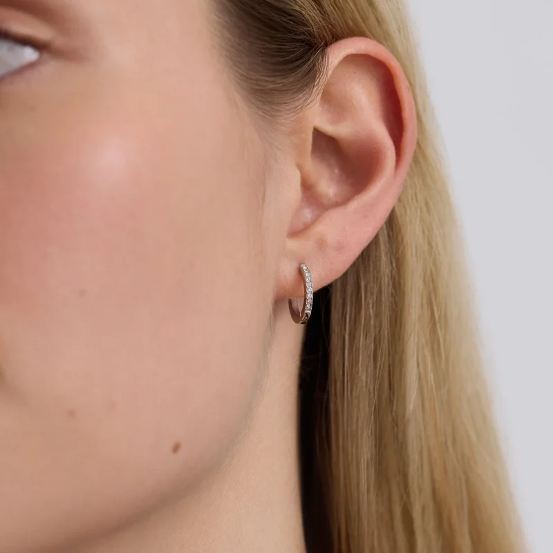 Silver Tennis Huggie Hoop Earrings