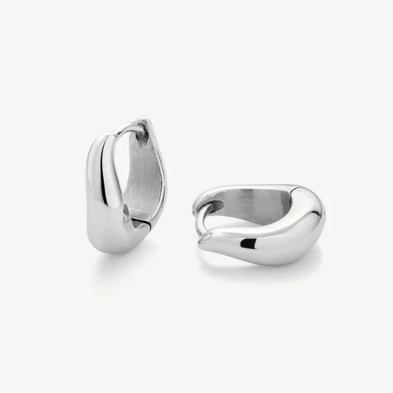 Silver Classic Wave Huggie Hoop Earrings