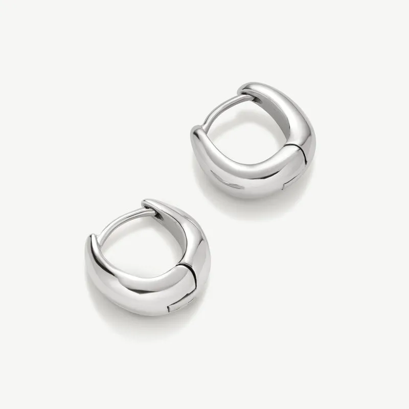 Silver Classic Wave Huggie Hoop Earrings