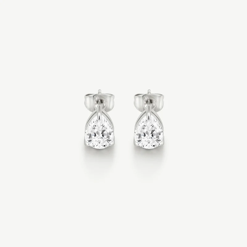 Silver Classic Pear Solitaire Stud Earrings