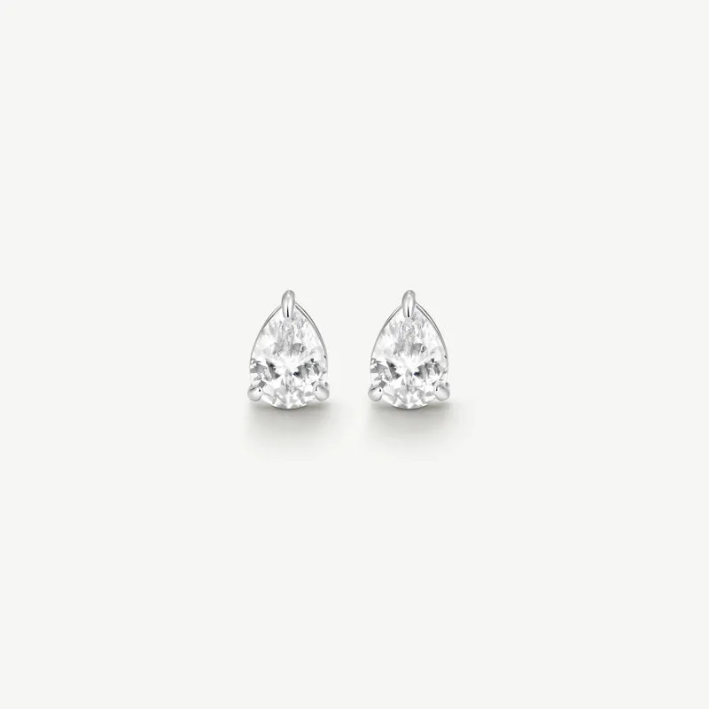 Silver Classic Pear Solitaire Stud Earrings