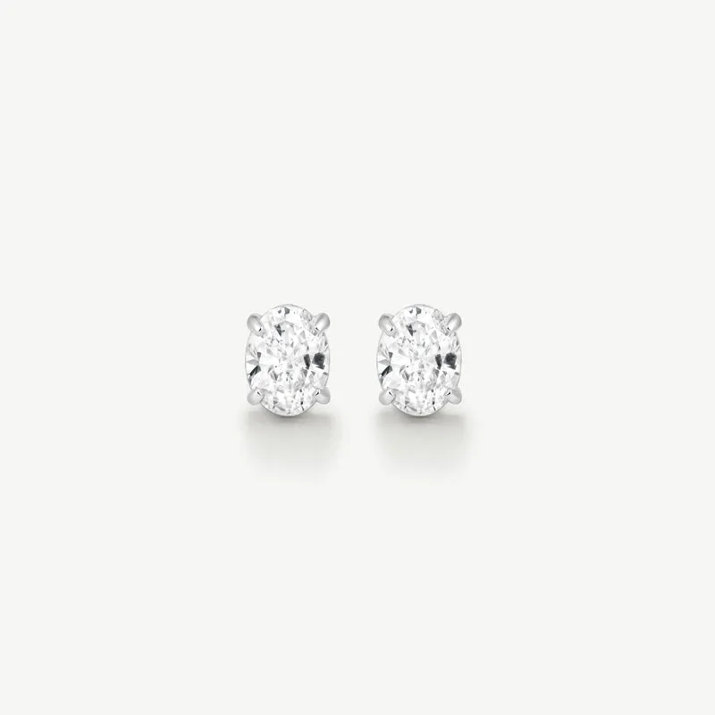 Silver Classic Oval Solitaire Stud Earrings