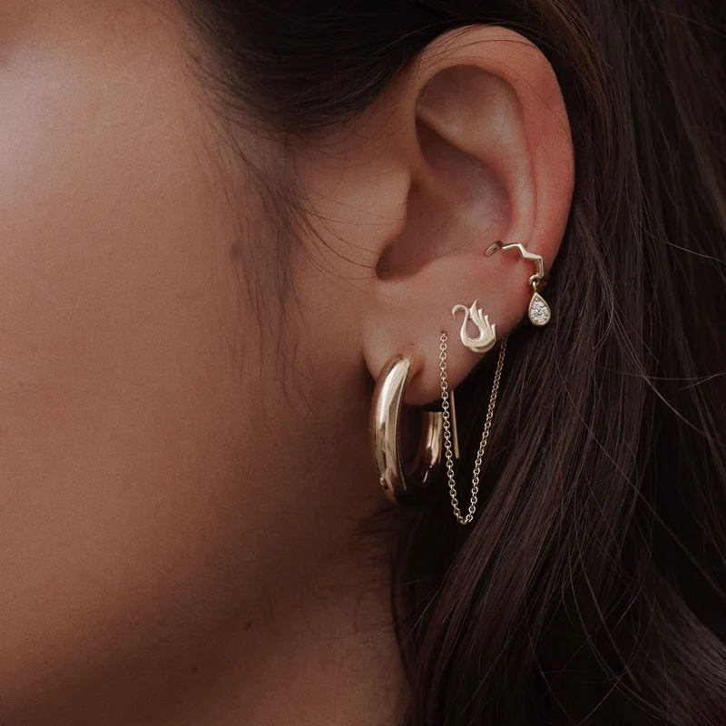 Diamond Drop Earcuff - 9 K Echtgold