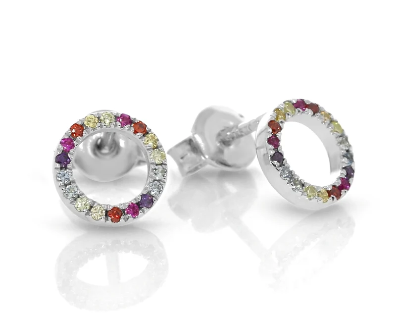 elegante Ohrstecker Zirkonia bunt Kreis 925 Sterling Silber