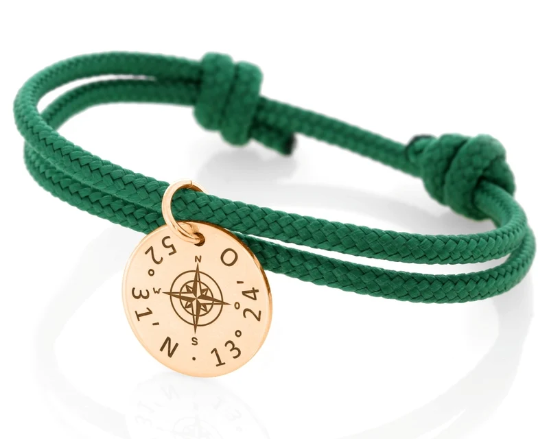 Segelseil Armband Grün Gravur Koordinaten Damenarmband