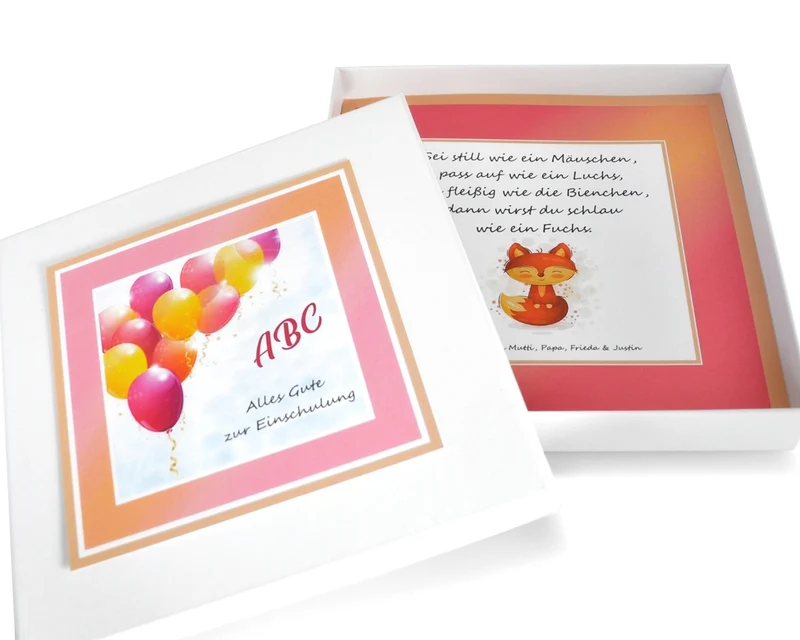 Einschulung Geschenk Schachtel mit Wunschtext Geburtstag Box Junge Mädchen ABC