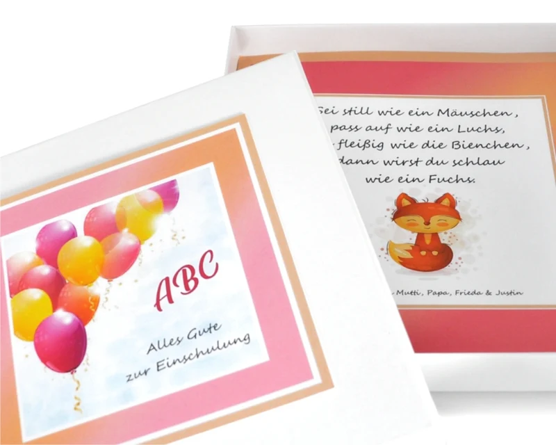 Einschulung Geschenk Schachtel mit Wunschtext Geburtstag Box Junge Mädchen ABC