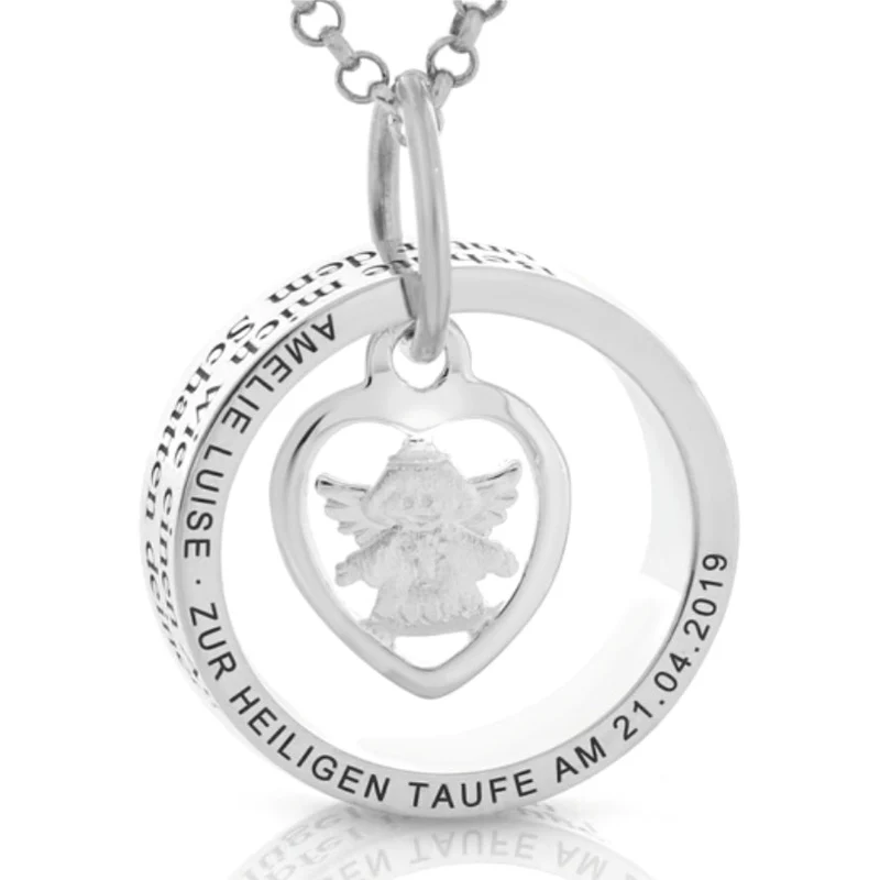 Taufkette Engel Gravur 925 Silber Kette Ring Schutzengel Geschenk Taufe Kommunion Taufschmuck