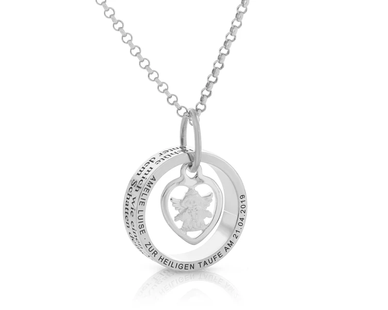 Taufkette Engel Gravur 925 Silber Kette Ring Schutzengel Geschenk Taufe Kommunion Taufschmuck