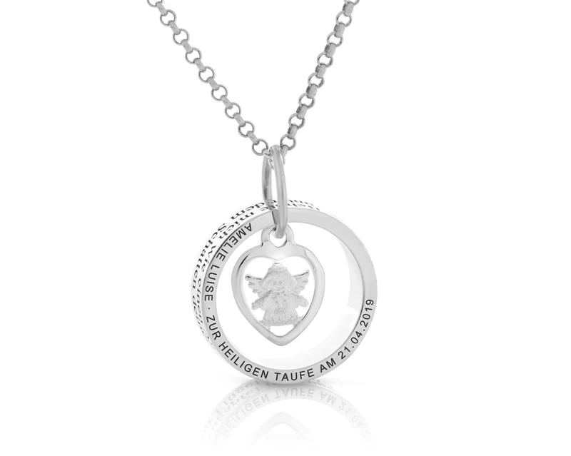 Taufkette Engel Gravur 925 Silber Kette Ring Schutzengel Geschenk Taufe Kommunion Taufschmuck