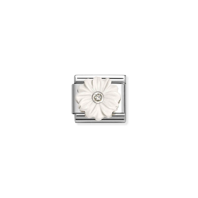 Classic Silver CZ White Resin Flower Flowers & Nature Charms