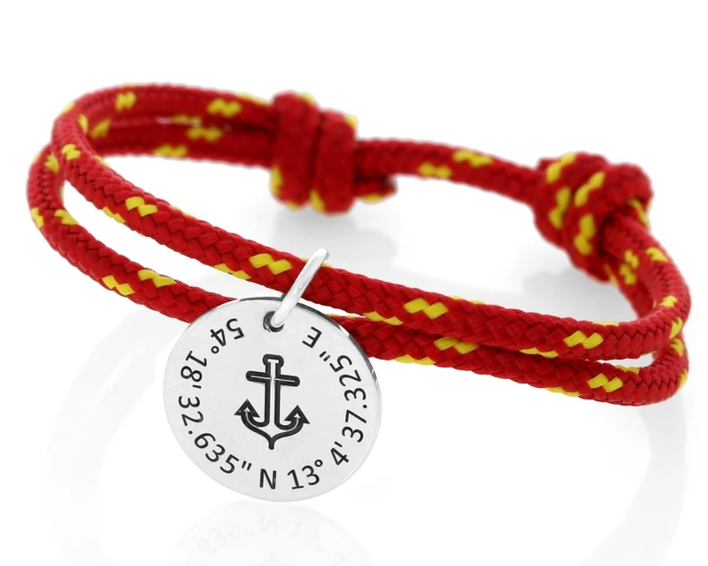 3mm Segelseil rot gelb gemustert Schmuck Gravur Anhänger Anker 925 Silber