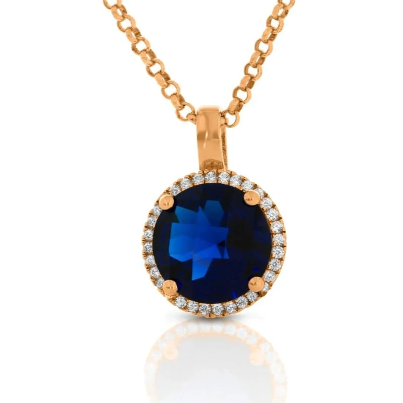 Halskette royal blauer Zirkonia Anhänger rosé vergoldet