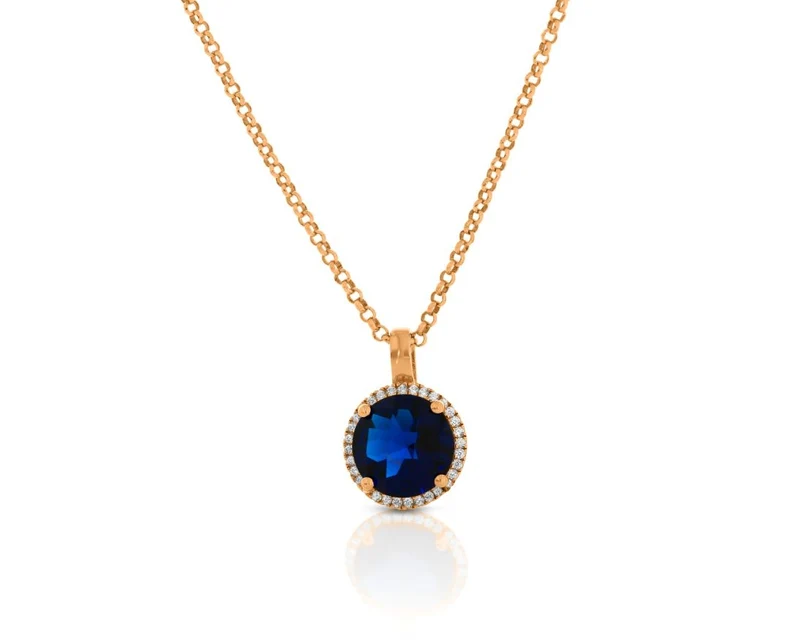 Halskette royal blauer Zirkonia Anhänger rosé vergoldet