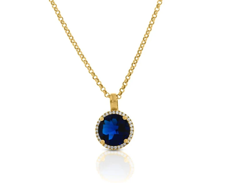 Kette mit blauem Zirkonia Anhänger vergoldet Damenschmuck