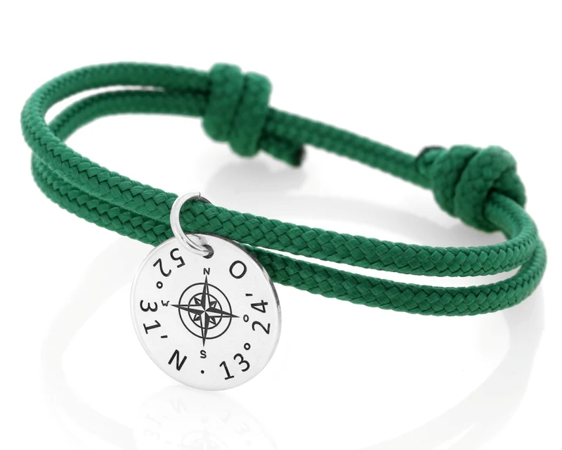 Damenarmband Grün mit Gravur Damenschmuck Kompass Armbänder Koordinaten