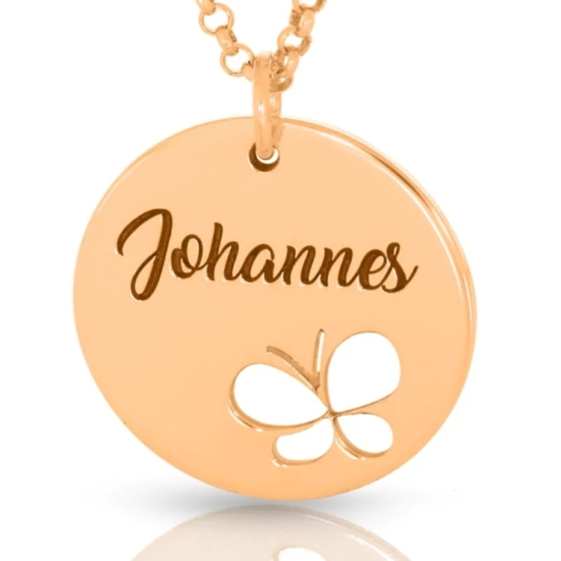 Kette Gravur Name Kinderkette Schmetterling Kinderschmuck poliert