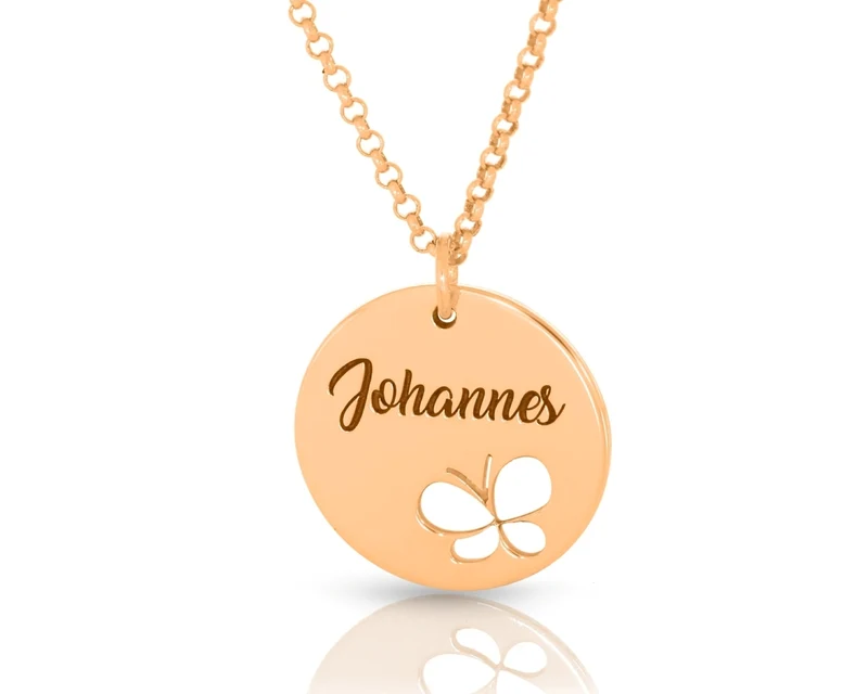 Kette Gravur Name Kinderkette Schmetterling Kinderschmuck poliert