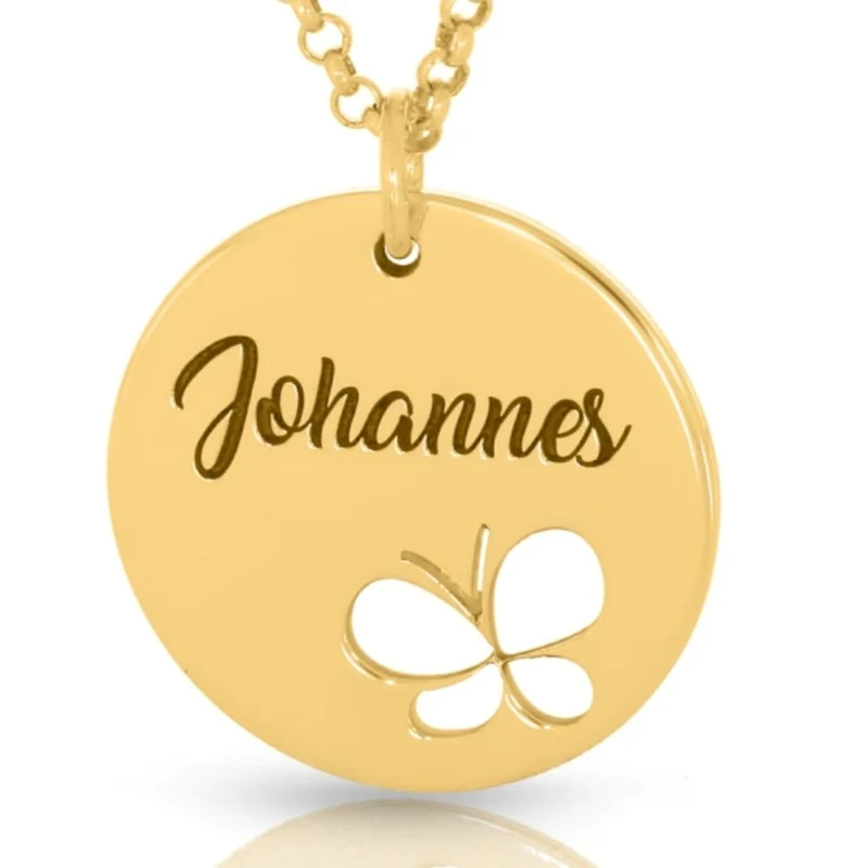 Kette Schmetterling Gravur Namenkette Gold Kinderkette poliert