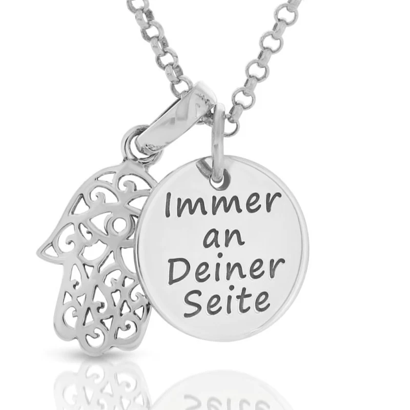 Halskette Damen Gravur Anhänger silber Hand Fatima