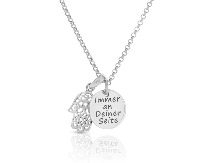 Halskette Damen Gravur Anhänger silber Hand Fatima