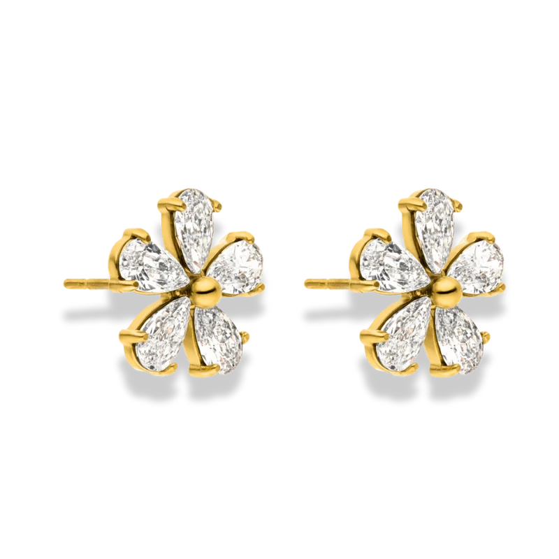 Crystal Cosmos Flower Ohrstecker 14K Vergoldet