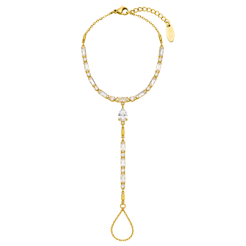 Timeless Teardrop Baguette Handkette 18K Vergoldet