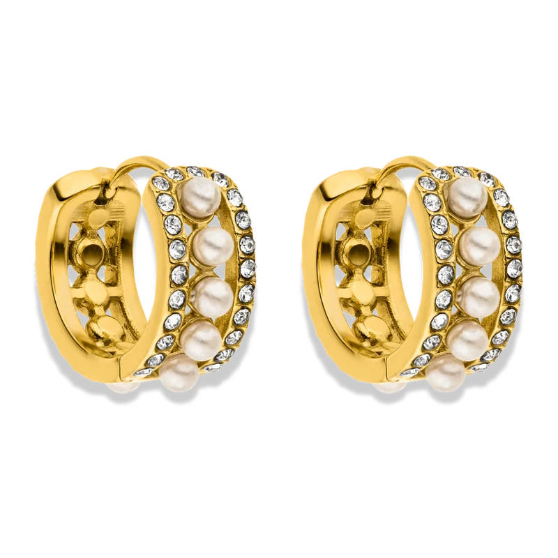 Timeless Pave Pearl Huggie Hopps 14K Vergoldet
