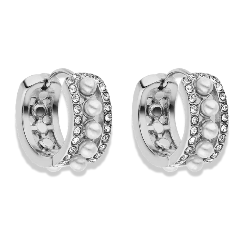 Timeless Pave Pearl Huggie Hopps 14K Vergoldet