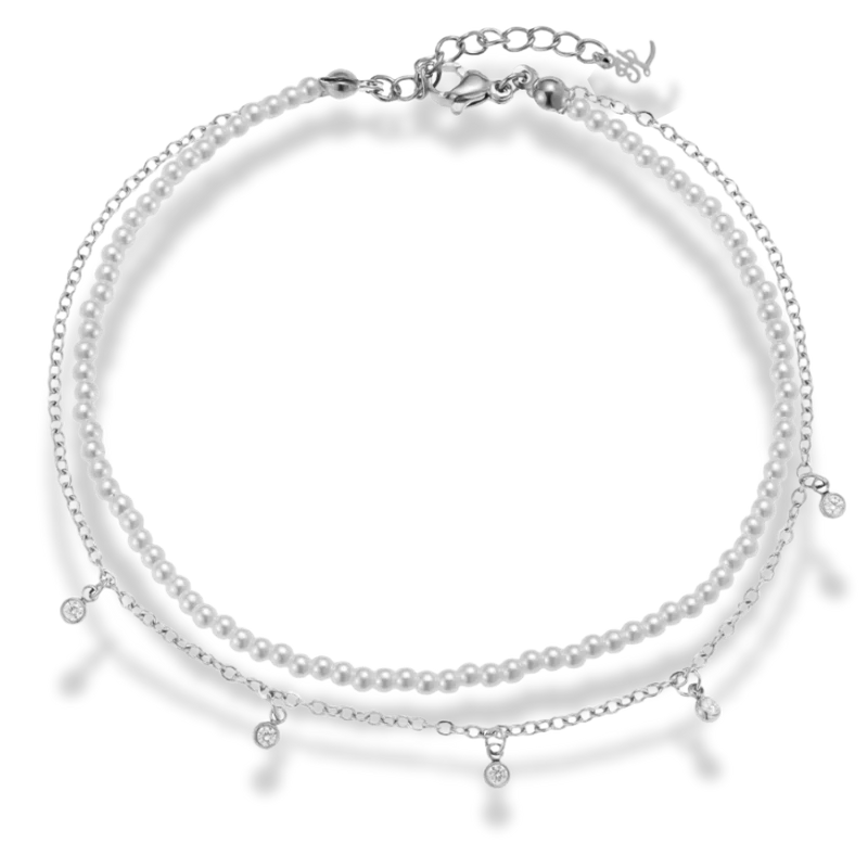 Crystal Dot Pearl Fußkette 14K Vergoldet