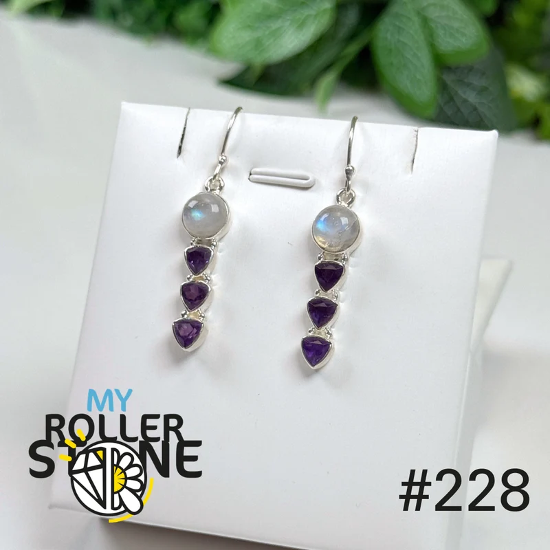 Ohrstecker aus 925er Sterlingsilber mit Mondstein und facettiertem Amethyst #S228