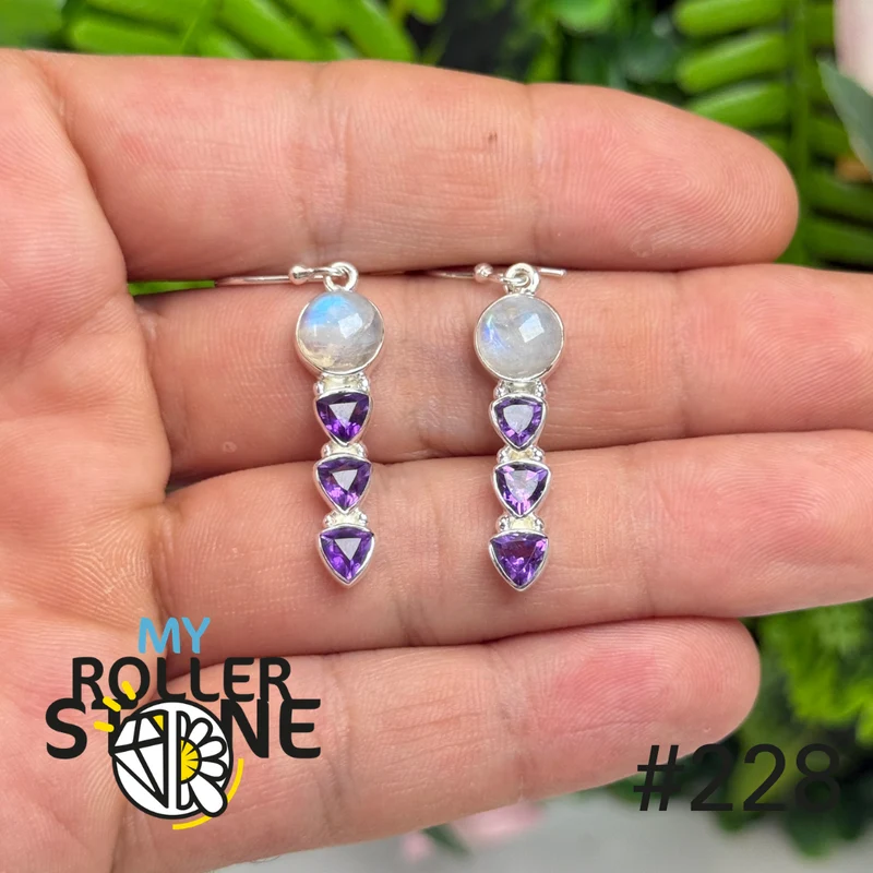Ohrstecker aus 925er Sterlingsilber mit Mondstein und facettiertem Amethyst #S228
