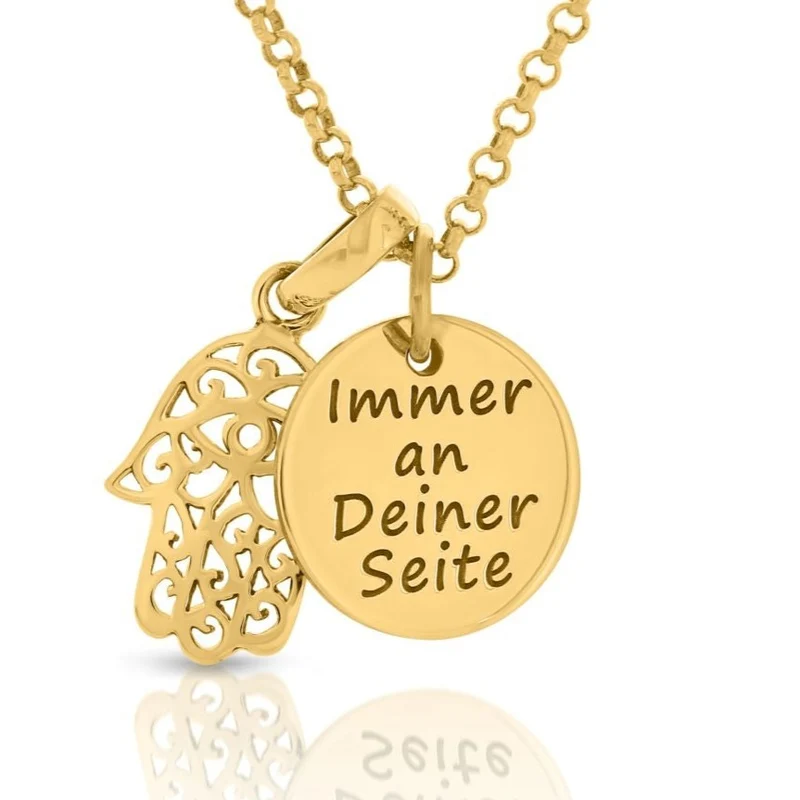 Kette Gravur Hamsa Hand Anhänger hochwertig vergoldet