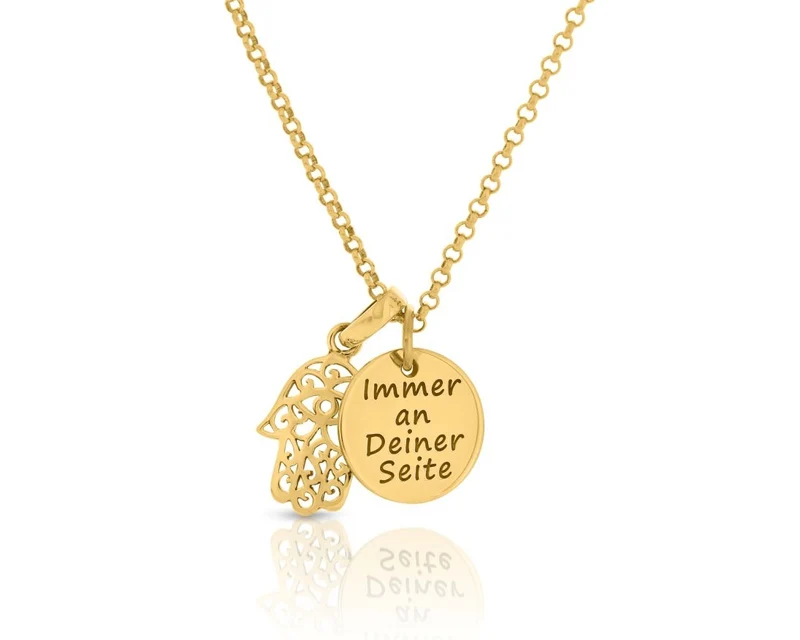 Kette Gravur Hamsa Hand Anhänger hochwertig vergoldet