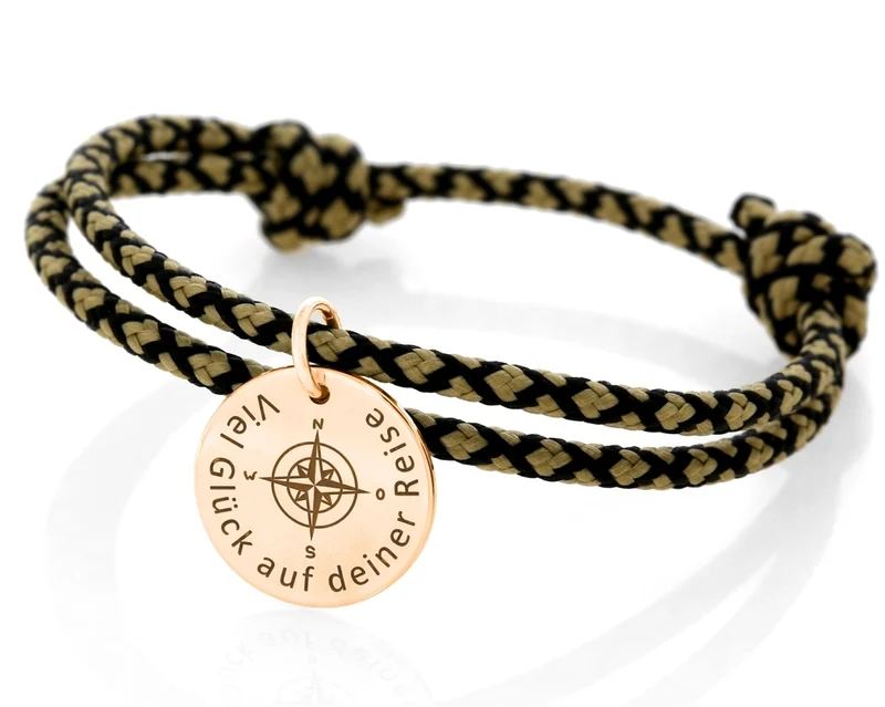 Segelseil Armband mit Gravur Anhänger rosé vergoldet