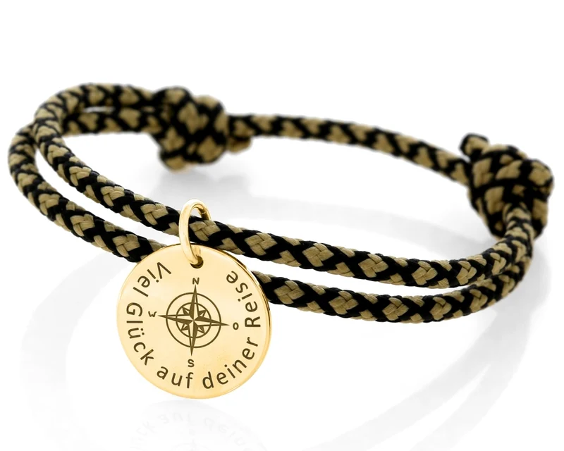 Damen Herren Armband Segelseil 3mm bicolor Gravur Anhänger vergoldet
