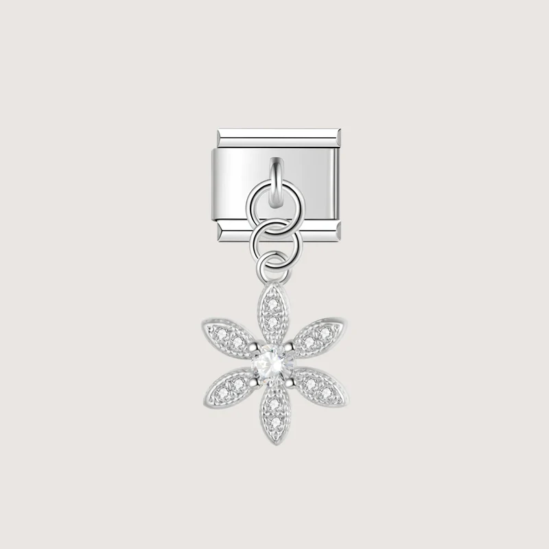 Charm Fleur Strass Argent