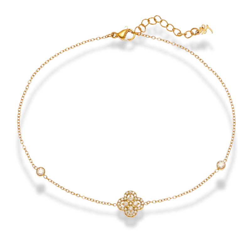 Crystal Lucky Flower Fußkette 14K vergoldet