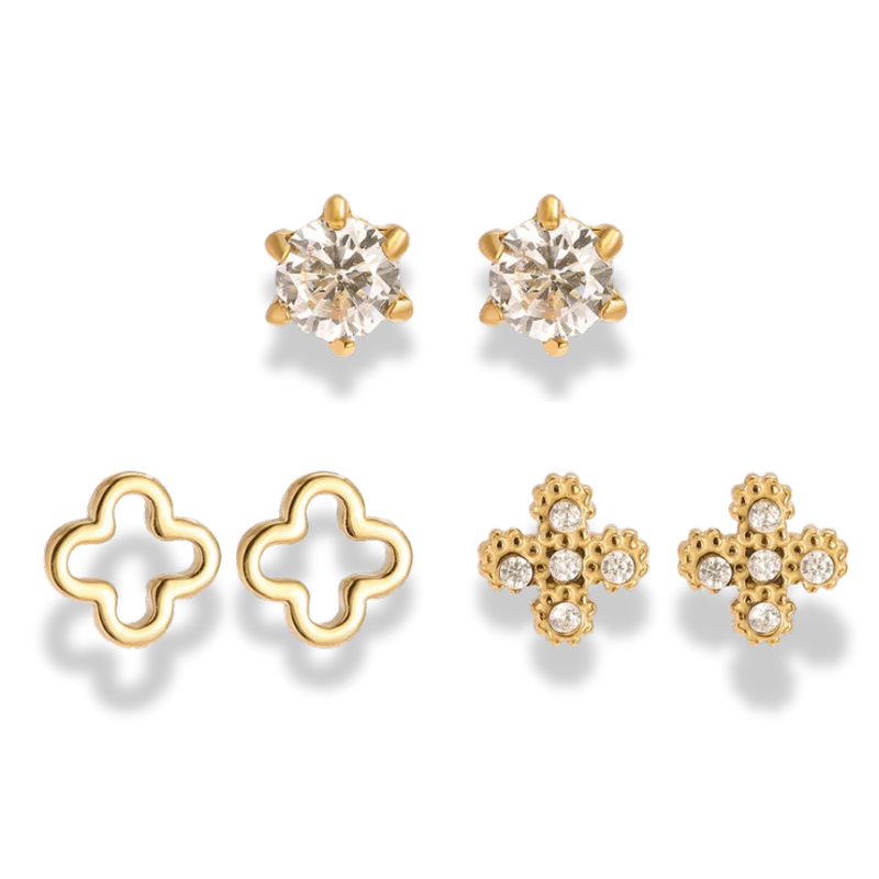 Pave Flower Ear Candy Set 14K Vergoldet