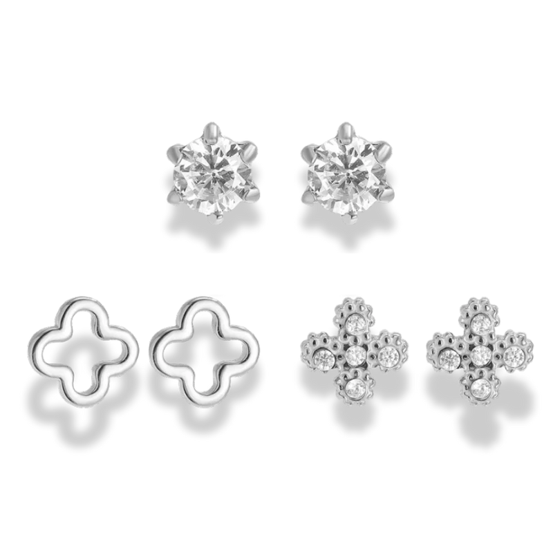 Pave Flower Ear Candy Set 14K Vergoldet