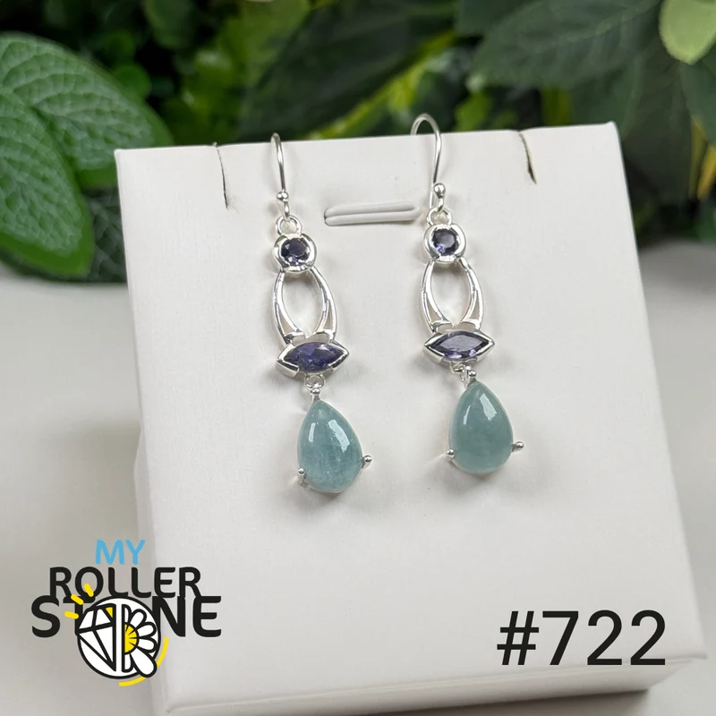 Ohrringe aus 925er Sterlingsilber mit Aquamarin und facettiertem Tansanit #E722