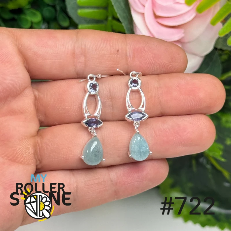 Ohrringe aus 925er Sterlingsilber mit Aquamarin und facettiertem Tansanit #E722