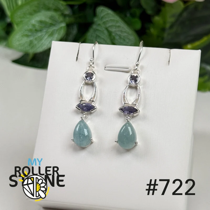Ohrringe aus 925er Sterlingsilber mit Aquamarin und facettiertem Tansanit #E722