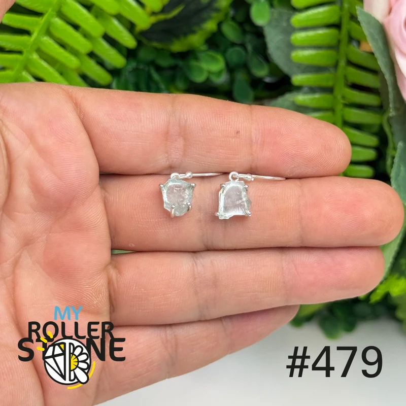 Ohrringe aus 925er Sterlingsilber mit rohem Aquamarin #E479