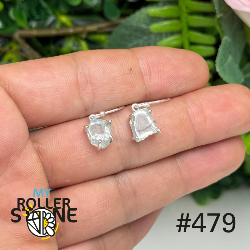 Ohrringe aus 925er Sterlingsilber mit rohem Aquamarin #E479