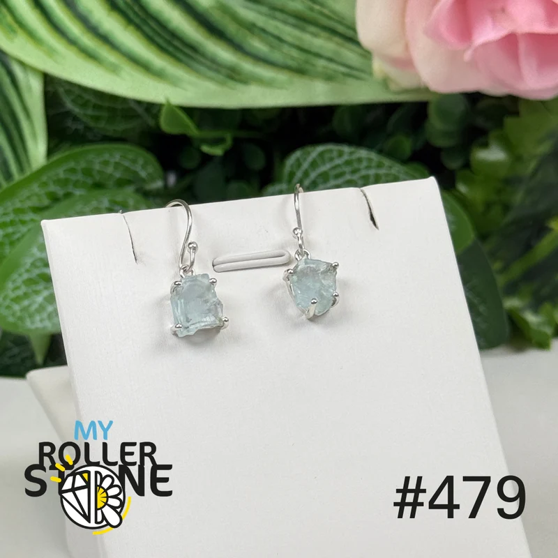 Ohrringe aus 925er Sterlingsilber mit rohem Aquamarin #E479