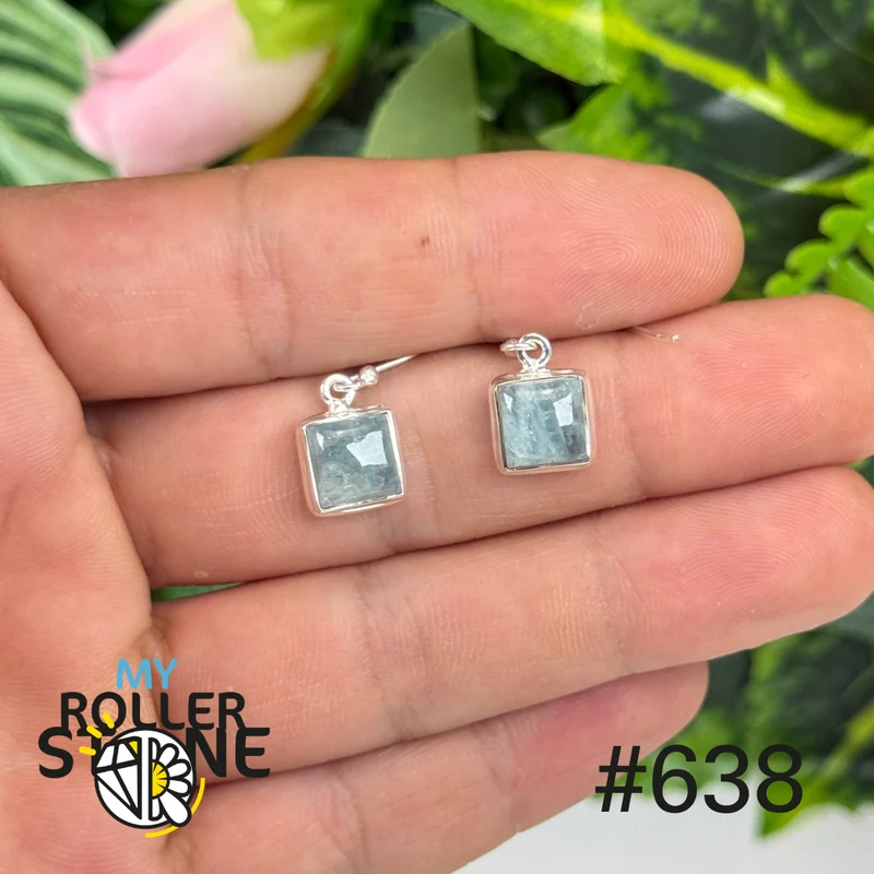 Facettierte Aquamarin-Ohrringe aus 925er Sterlingsilber #E638