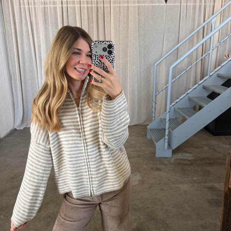 Zipp Jacke Mia - Beige x Weiß